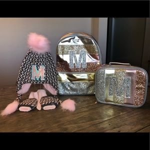 Justice initial M Backpack bundle